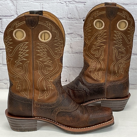 Ariat Heritage Boots Men's Size 10.5 EE Brown Two Tone Leather Cowboy Square Toe - Picture 10 of 10